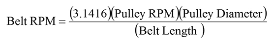 The above equation provides belt frequencies in RPM. To convert to belt frequency to Hertz divide RPM by 60.