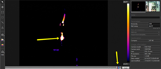 A thermal pattern consistent with a possible increased electrical resistance.
