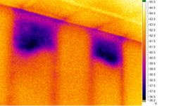 We see areas of apparent missing insulation from the interior .