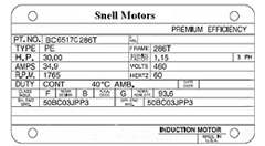 Sample of a motor nameplate.