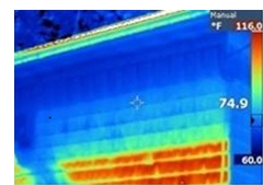 The thermal pattern on the right is caused by shading from the soffit.