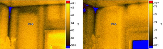 The images above are of the same interior wall, taken six hours apart.