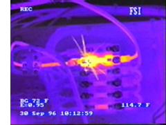 An electrical panel with a hot spot.